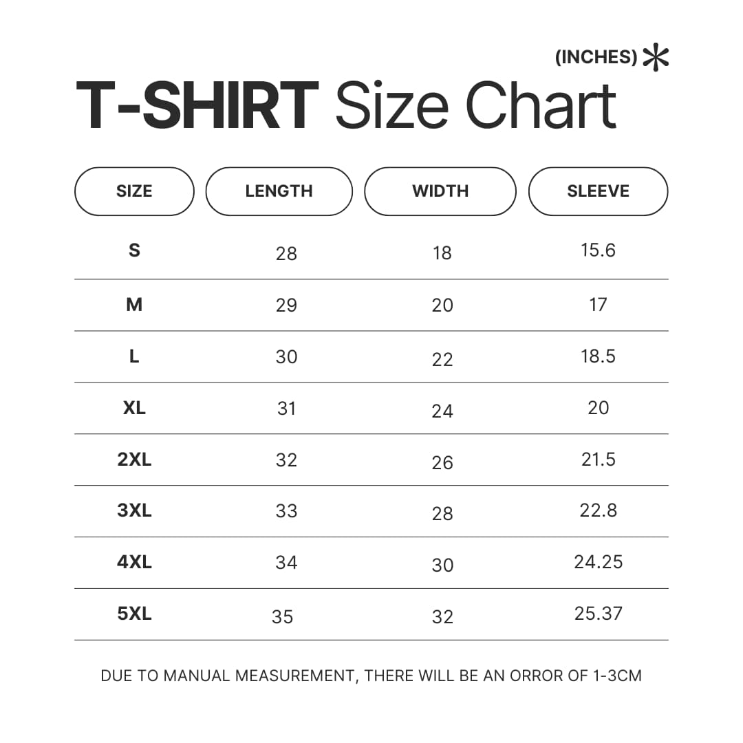 T shirt Size Chart - Lookism Merch